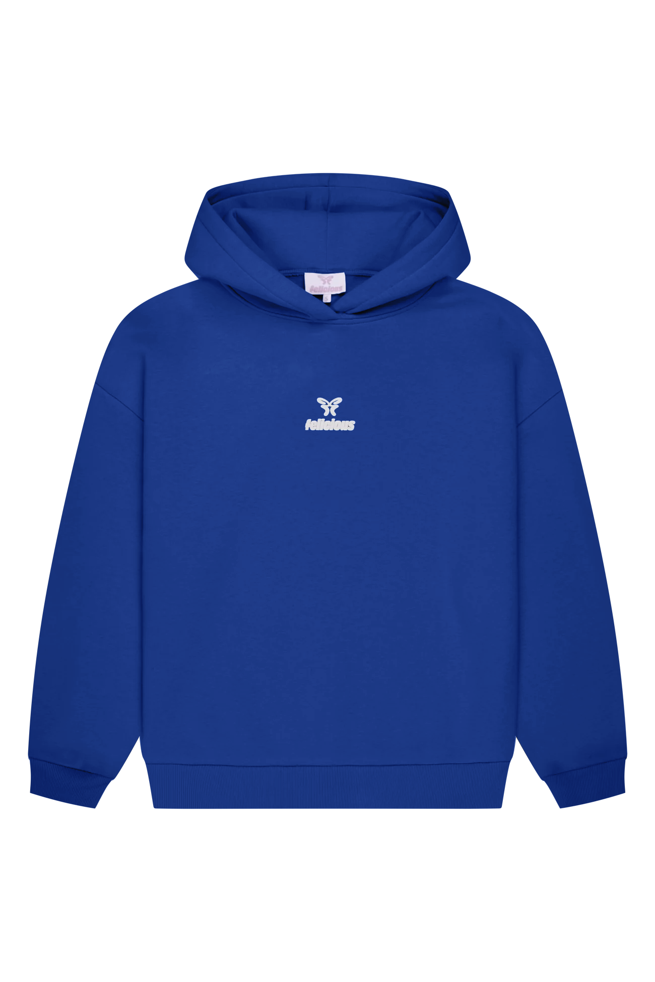 Blue long-sleeve logo hoodie with hood and kangaroo pocket