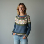Women's multicolour striped Nordic-style sweater with boat neckline