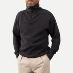 Men's charcoal ribbed quarter-zip sweater with mock neck
