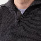 Men's charcoal ribbed quarter-zip sweater with mock neck