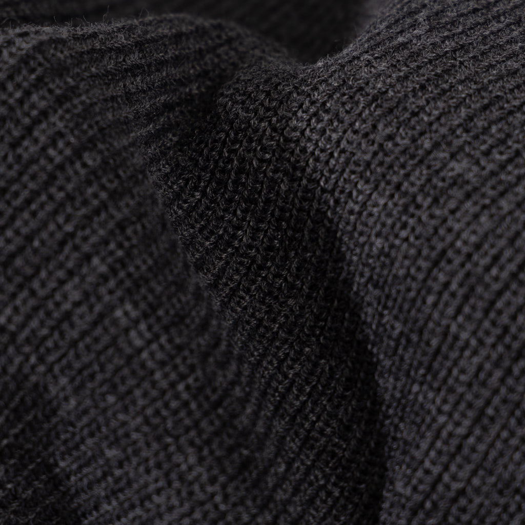 Men's charcoal ribbed quarter-zip sweater with mock neck