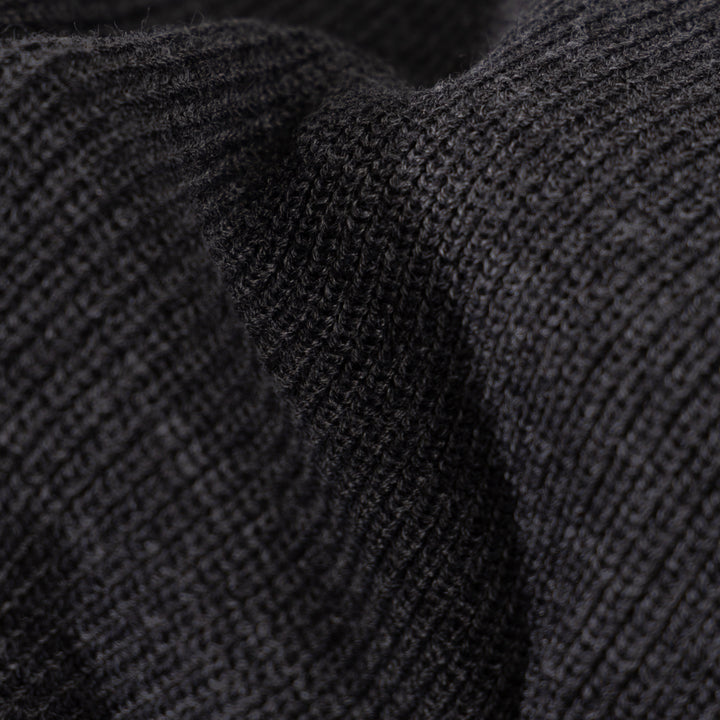 Men's charcoal ribbed quarter-zip sweater with mock neck
