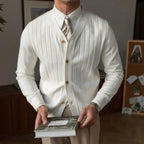 Men's V-neck ribbed cardigan with button front