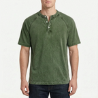 Faderly  - Vintage Washed Short Sleeve Henley Shirt Everyday Casual Wear