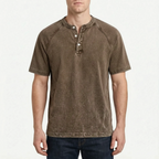 Faderly  - Vintage Washed Short Sleeve Henley Shirt Everyday Casual Wear