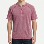 Faderly  - Vintage Washed Short Sleeve Henley Shirt Everyday Casual Wear