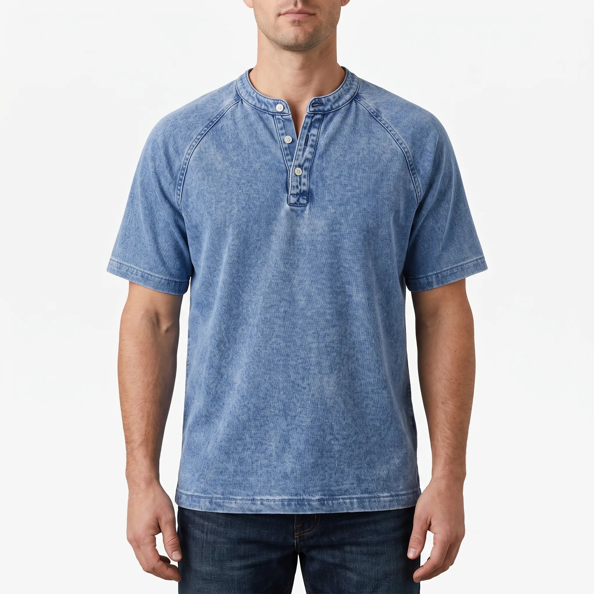 Faderly  - Vintage Washed Short Sleeve Henley Shirt Everyday Casual Wear