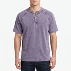 Faderly  - Vintage Washed Short Sleeve Henley Shirt Everyday Casual Wear