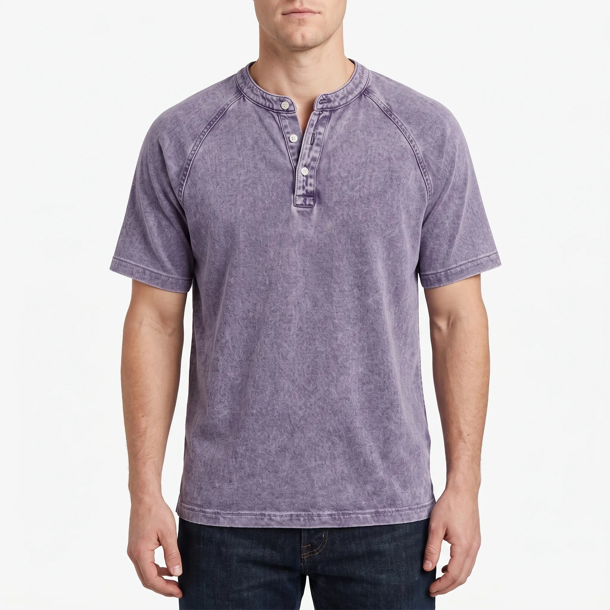 Faderly  - Vintage Washed Short Sleeve Henley Shirt Everyday Casual Wear