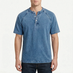 Faderly  - Vintage Washed Short Sleeve Henley Shirt Everyday Casual Wear