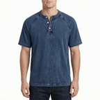Faderly  - Vintage Washed Short Sleeve Henley Shirt Everyday Casual Wear