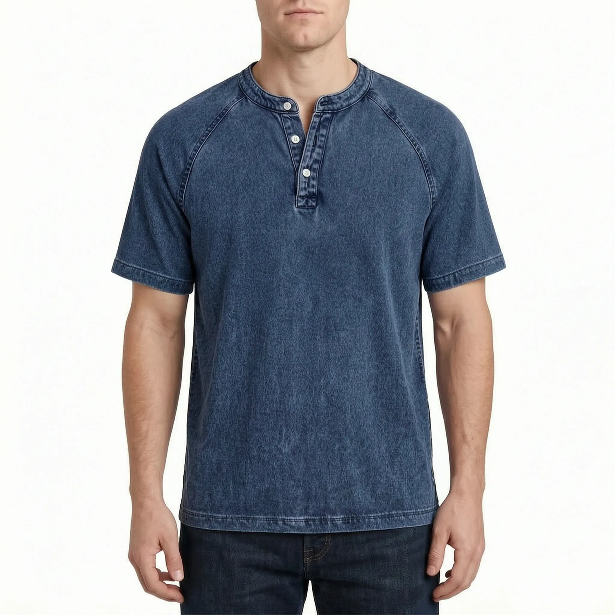 Faderly  - Vintage Washed Short Sleeve Henley Shirt Everyday Casual Wear