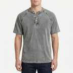 Faderly  - Vintage Washed Short Sleeve Henley Shirt Everyday Casual Wear