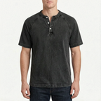 Faderly  - Vintage Washed Short Sleeve Henley Shirt Everyday Casual Wear