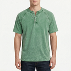 Faderly  - Vintage Washed Short Sleeve Henley Shirt Everyday Casual Wear