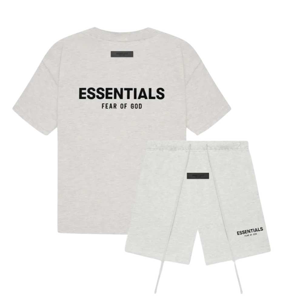 Men's crew-neck T-shirt and matching above-knee shorts set with printed wording