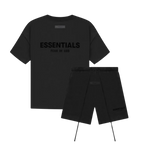 Men's crew-neck T-shirt and matching above-knee shorts set with printed wording