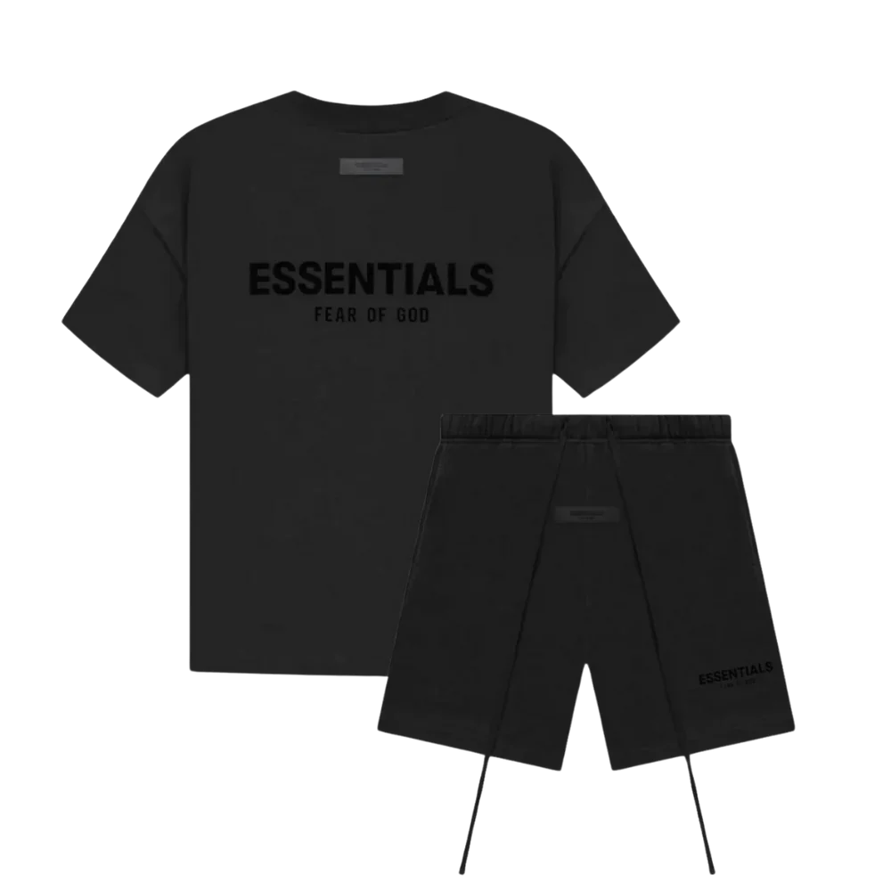 Men's crew-neck T-shirt and matching above-knee shorts set with printed wording
