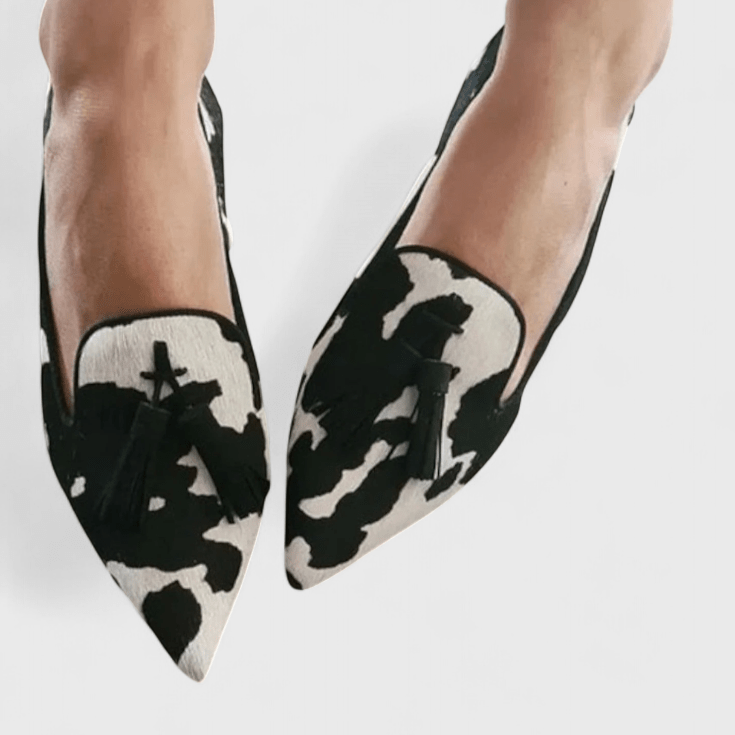 Women's pointed animal print loafers with front tassels