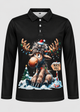 Men's Long-Sleeve Christmas Polo with Reindeer Print