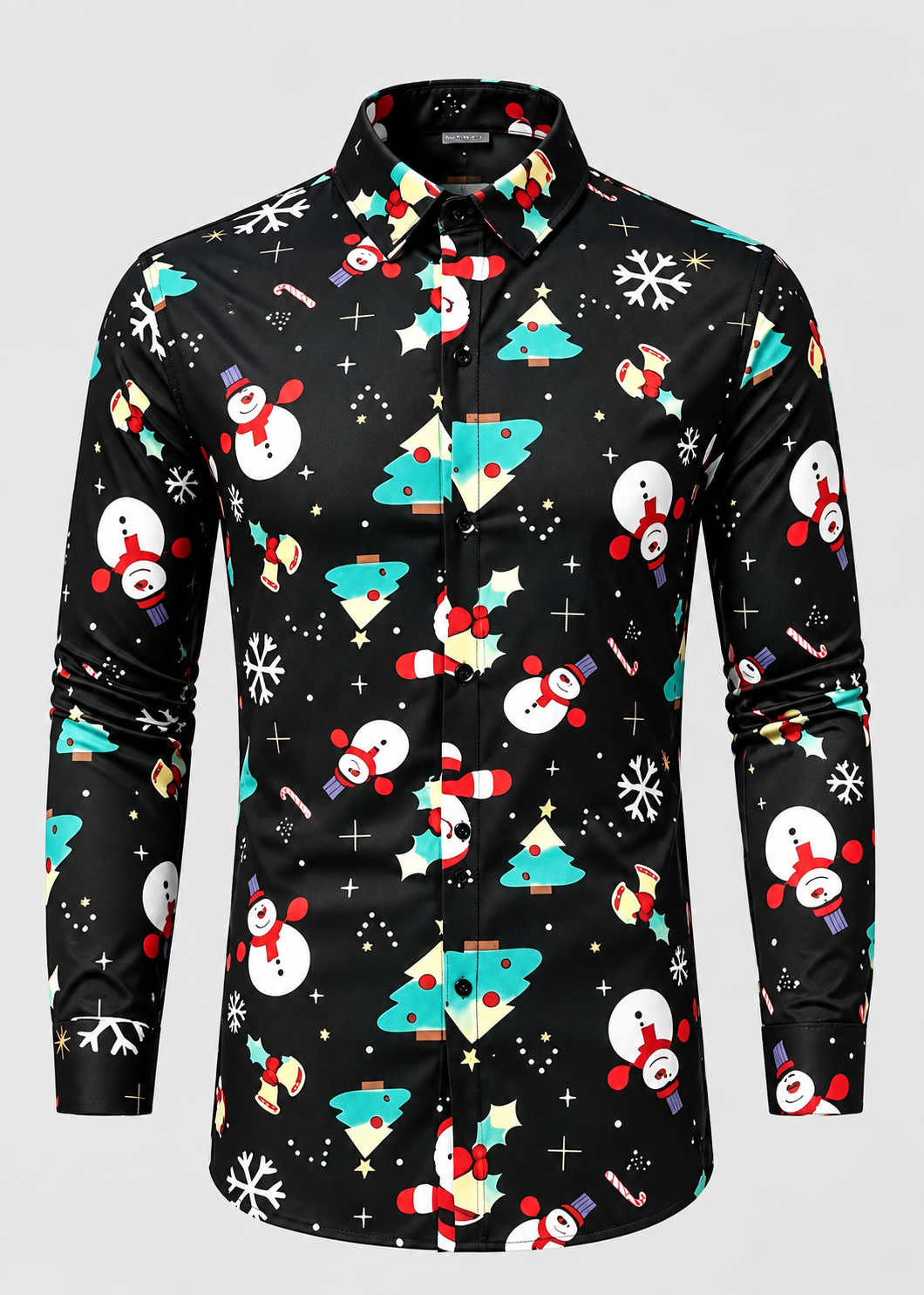 Men's Christmas Print Shirt with Stand Collar