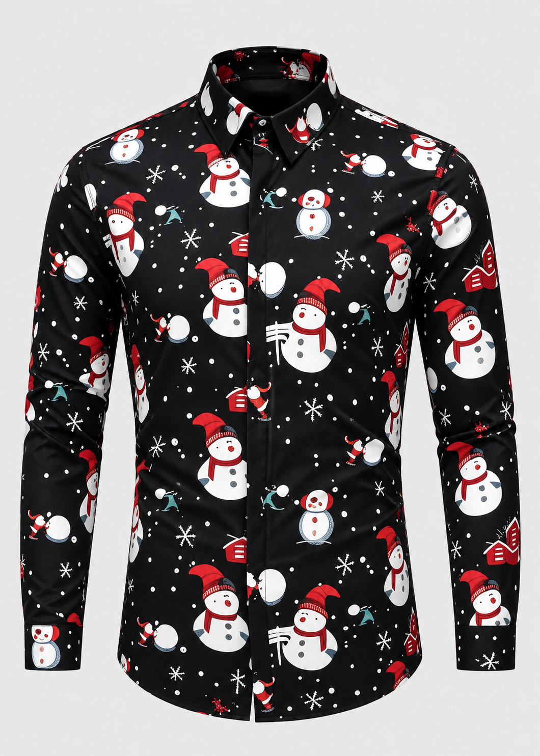 Men's Christmas Print Shirt with Stand Collar