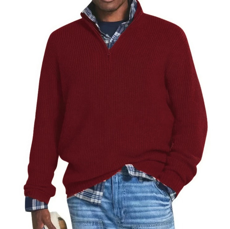 Men's textured quarter-zip sweater with mock neck and long sleeves