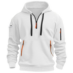 Men's hooded sweatshirt with half-zip neck, long sleeves and utility pockets