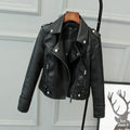 Black women's biker jacket with asymmetric zip, lapel collar and long sleeves