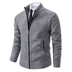 Men's textured zip-up sweater with mock neck and side pockets