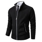 Men's textured zip-up sweater with mock neck and side pockets