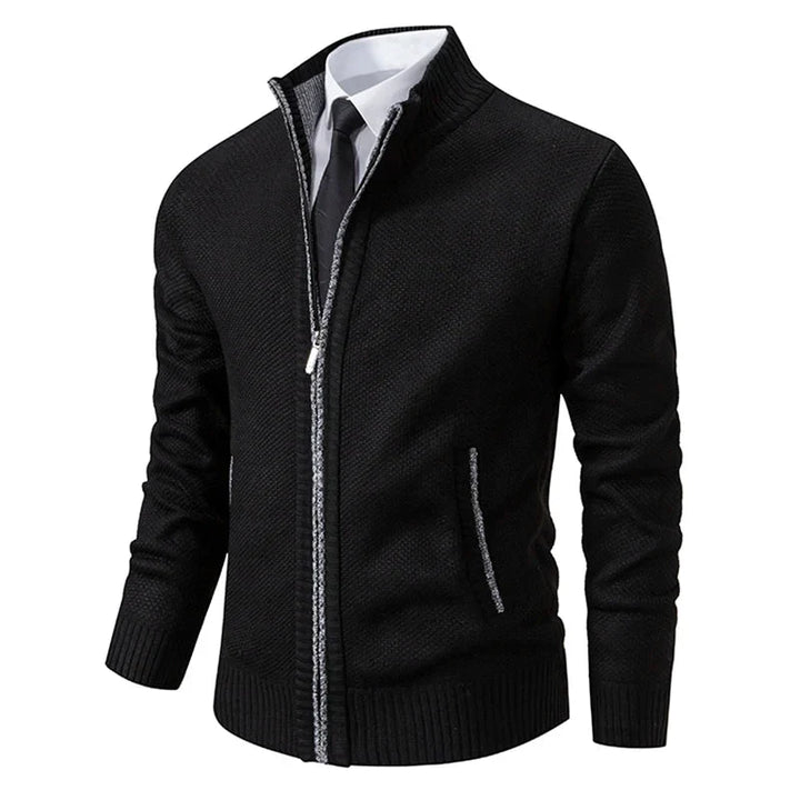 Men's textured zip-up sweater with mock neck and side pockets