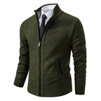Men's textured zip-up sweater with mock neck and side pockets