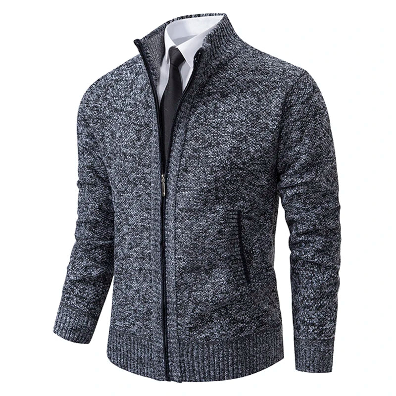 Men's textured zip-up sweater with mock neck and side pockets