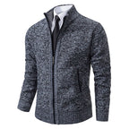Men's textured zip-up sweater with mock neck and side pockets