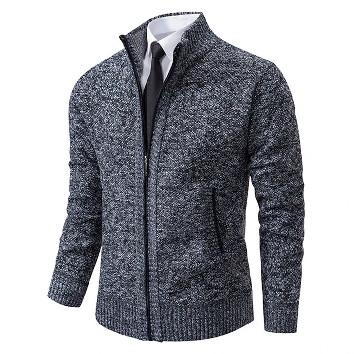 Men's textured zip-up sweater with mock neck and side pockets