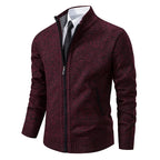 Men's textured zip-up sweater with mock neck and side pockets