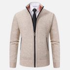 Men's textured zip-up sweater with mock neck and side pockets