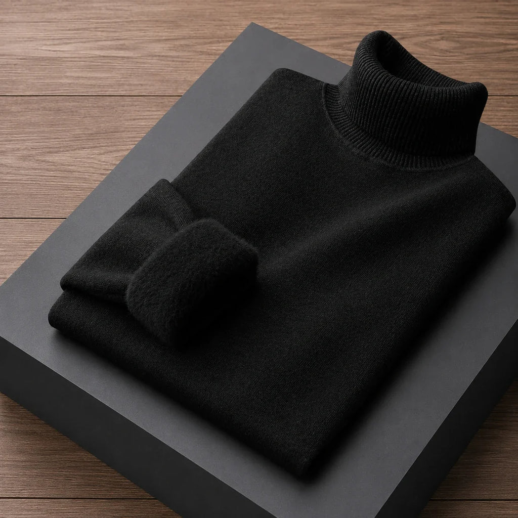 Fleece lined turtleneck sweater with ribbed trims