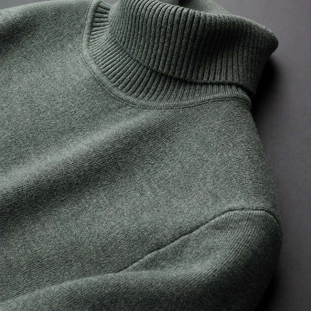 Fleece lined turtleneck sweater with ribbed trims