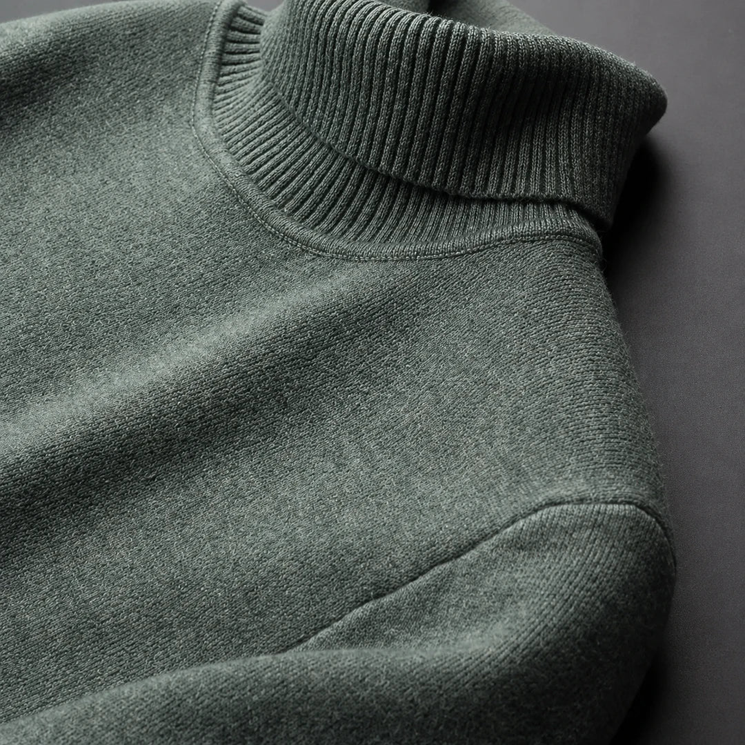 Fleece lined turtleneck sweater with ribbed trims