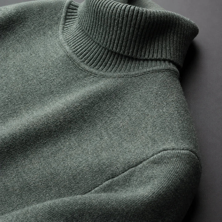 Fleece lined turtleneck sweater with ribbed trims