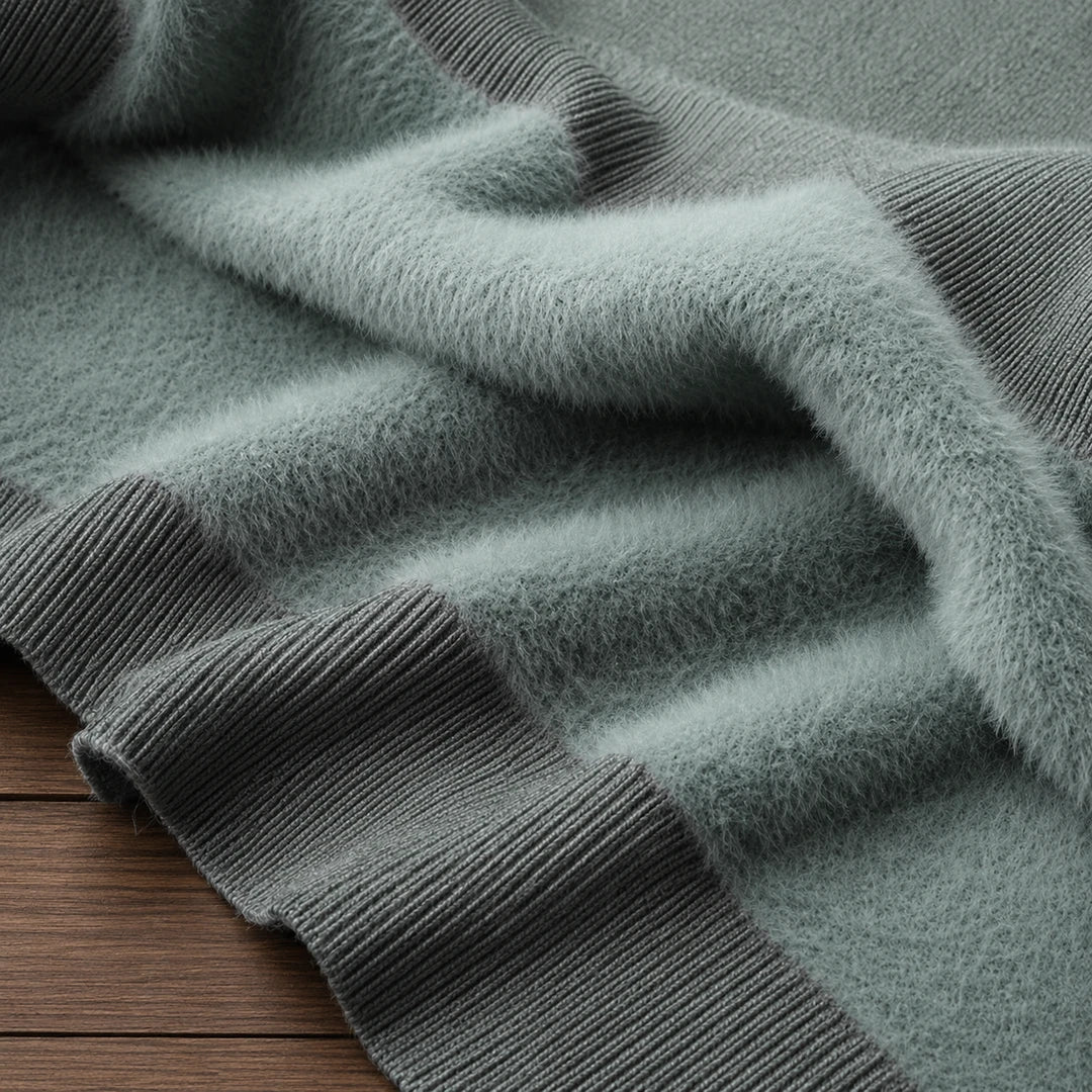 Fleece lined turtleneck sweater with ribbed trims