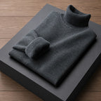 Fleece lined turtleneck sweater with ribbed trims