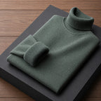 Fleece lined turtleneck sweater with ribbed trims