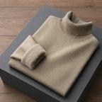 Fleece lined turtleneck sweater with ribbed trims