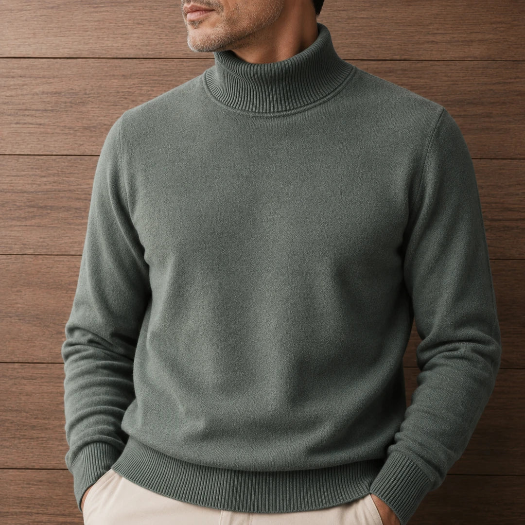 Fleece lined turtleneck sweater with ribbed trims