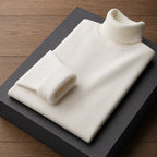 Fleece lined turtleneck sweater with ribbed trims