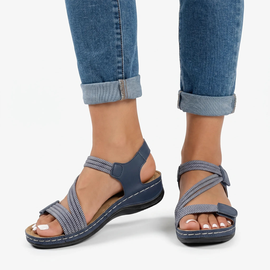 Flexara  - Elasticated Cross Strap Wedge Sandals Everyday Walking