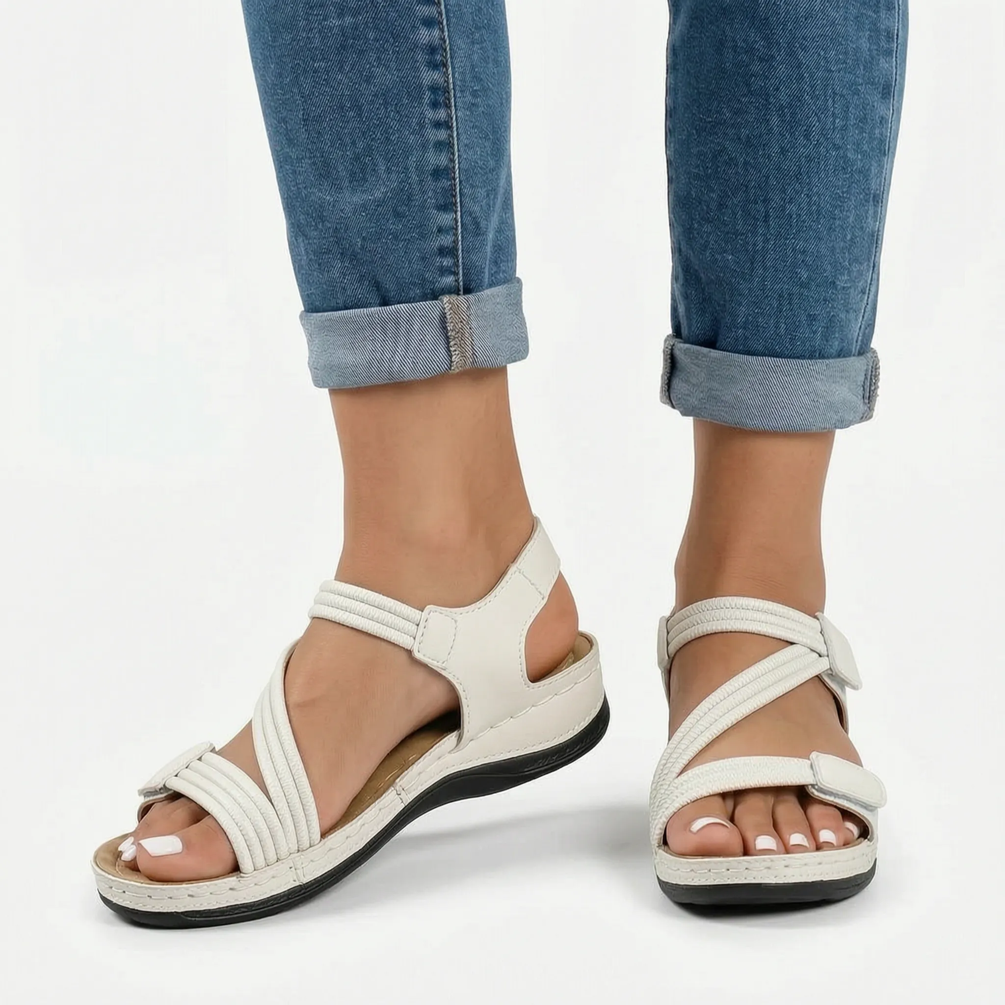 Flexara  - Elasticated Cross Strap Wedge Sandals Everyday Walking